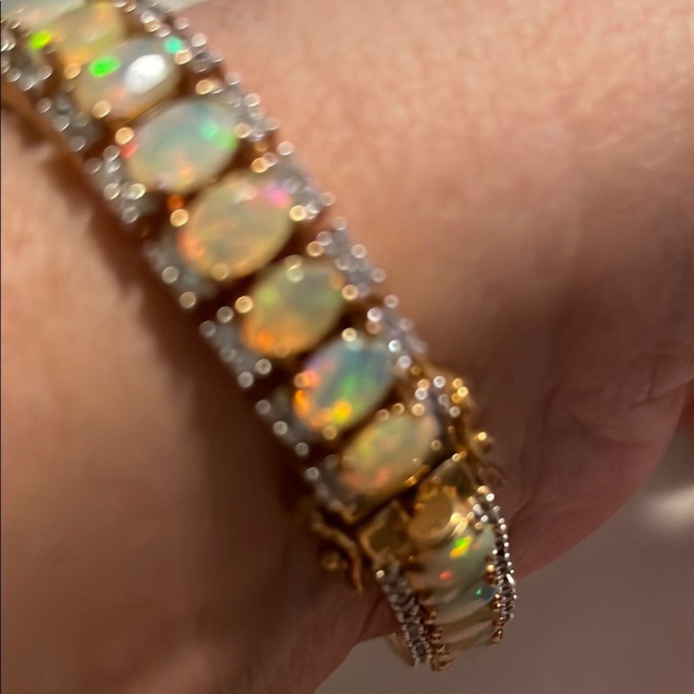 Elegant Opal and 18 K Gold Plated over Sterling Silver Bracelet - Picture 3 of 4